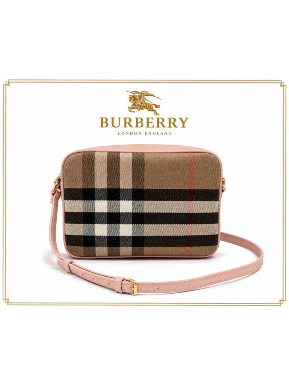 Authentic Burberry Vintage Check Pink Camera Bag NWT